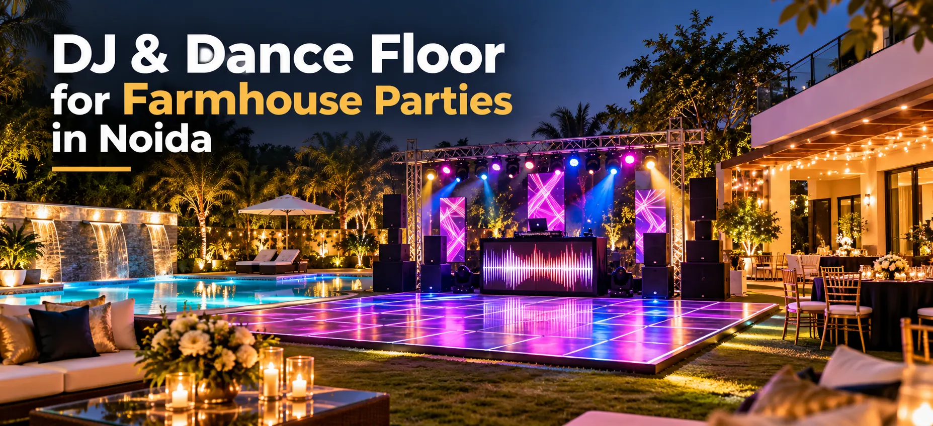 DJ and dance floor for farmhouse parties in Noida