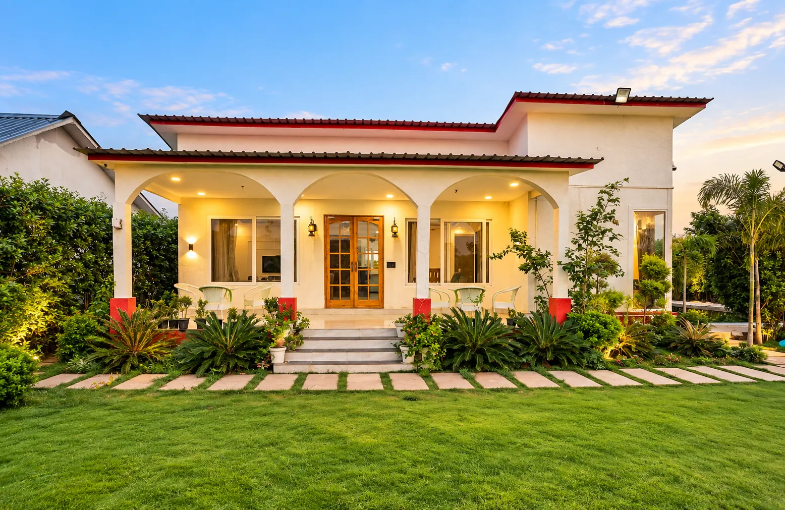 Farmhouse in Sector 150 Noida with landscaped lawn and outdoor event space
