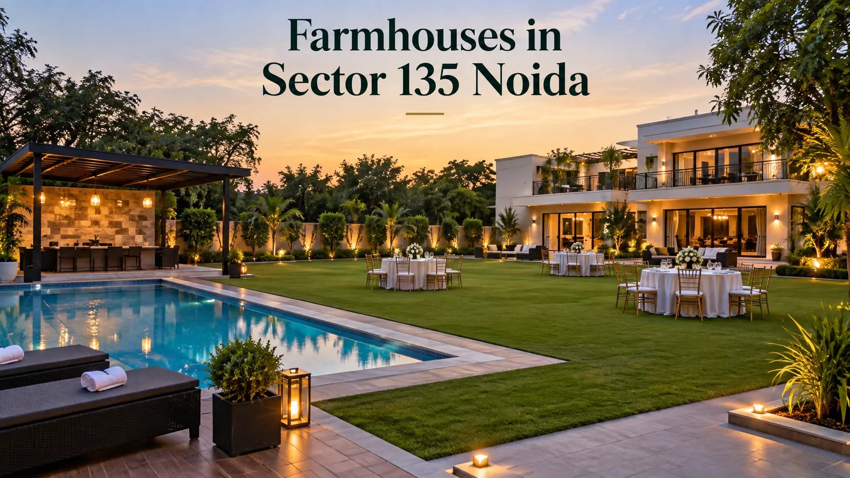Farmhouses in Sector 135 Noida with swimming pool and event lawn
