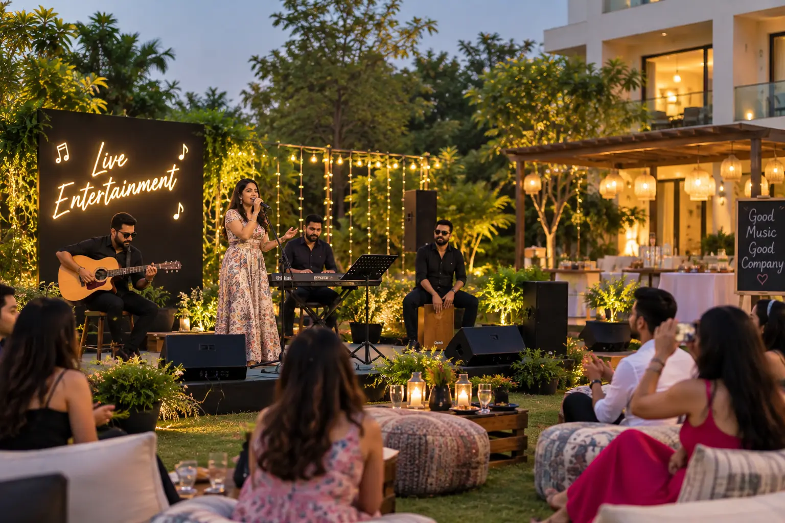 Live music and entertainment at a farmhouse party in Noida