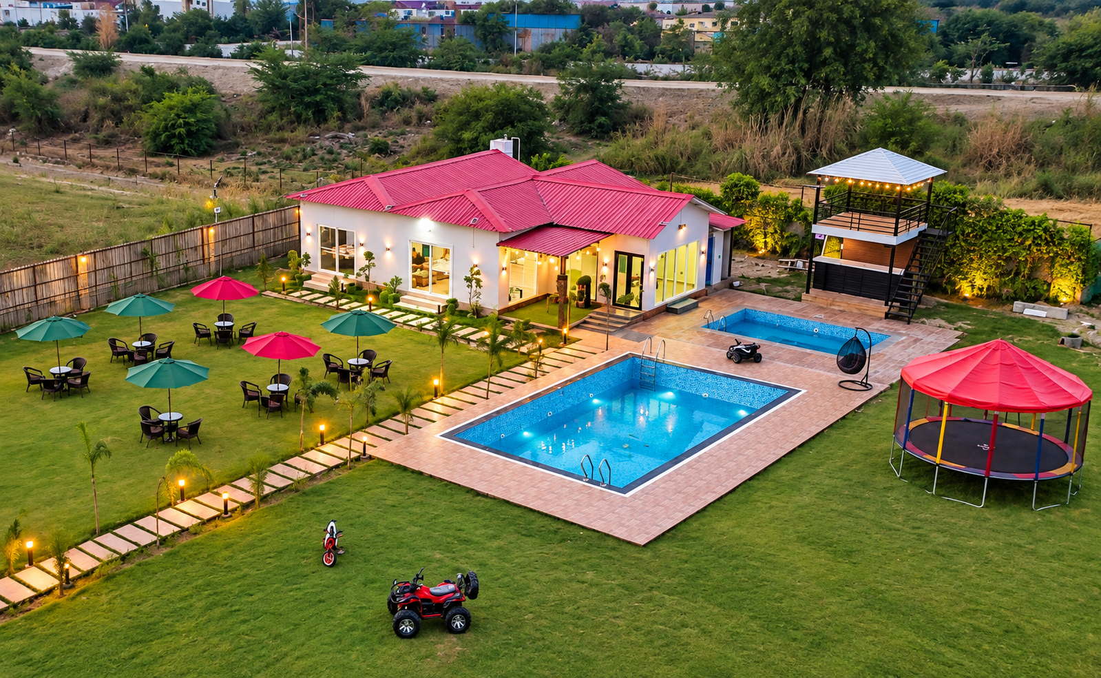 Vivaan Farms Noida with swimming pool, party lawn and outdoor activities