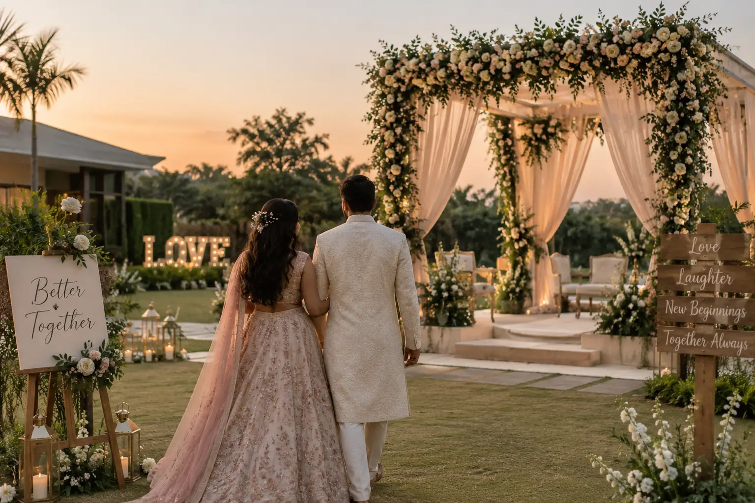Private farmhouse with spacious lawn and elegant decoration for wedding receptions in Noida.