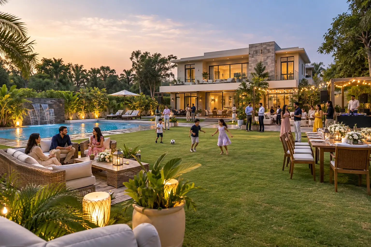 Farmhouse venue with lawn and outdoor event space in Noida