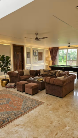 Luxury lounge with billiards table at Shree Hans Farmhouse